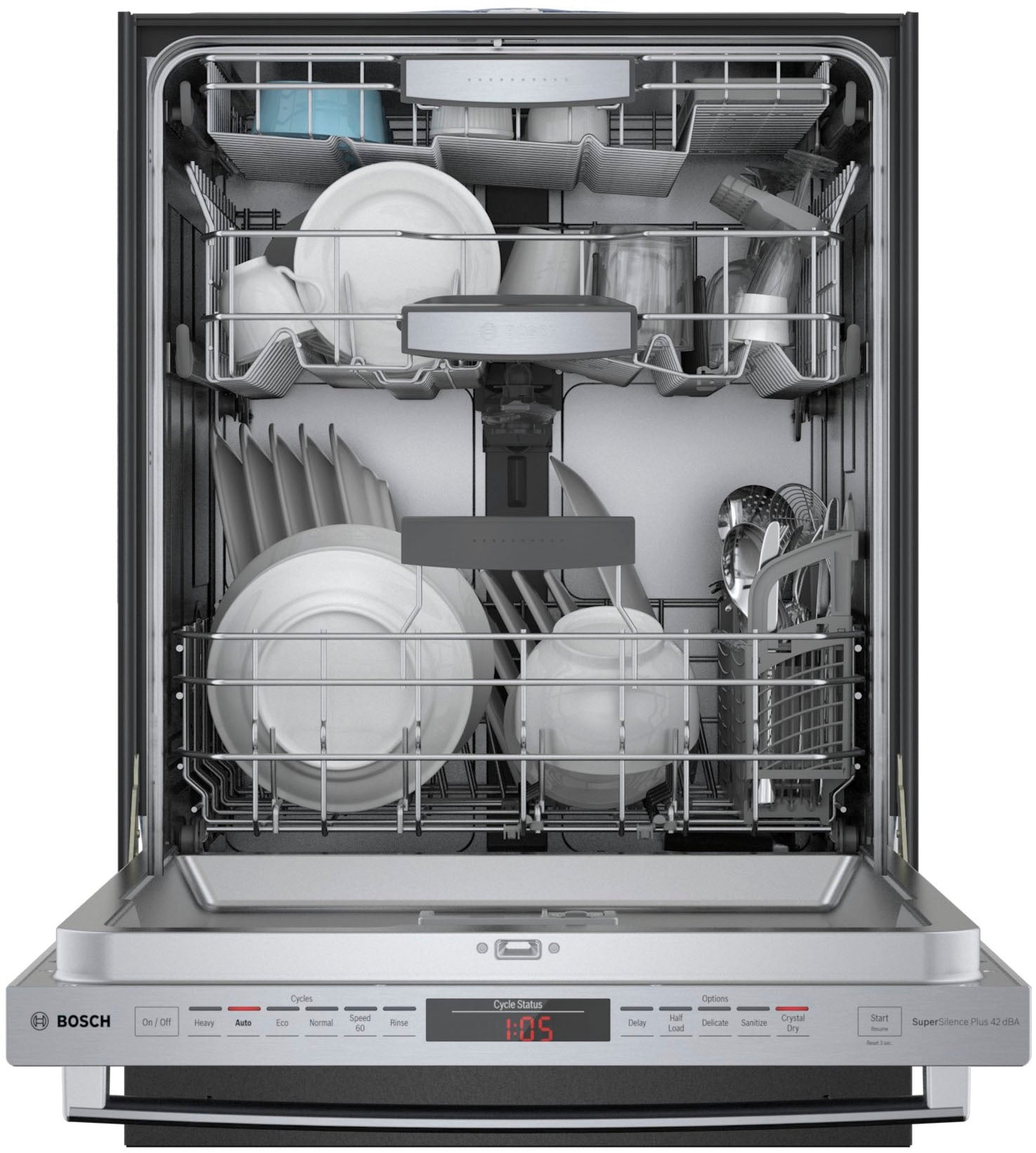 Bosch – 800 Series 24 Top Control Built-In Dishwasher with CrystalDry, Stainless Steel Tub, 3rd Rack, 40 dBa – Stainless steel - Image 2