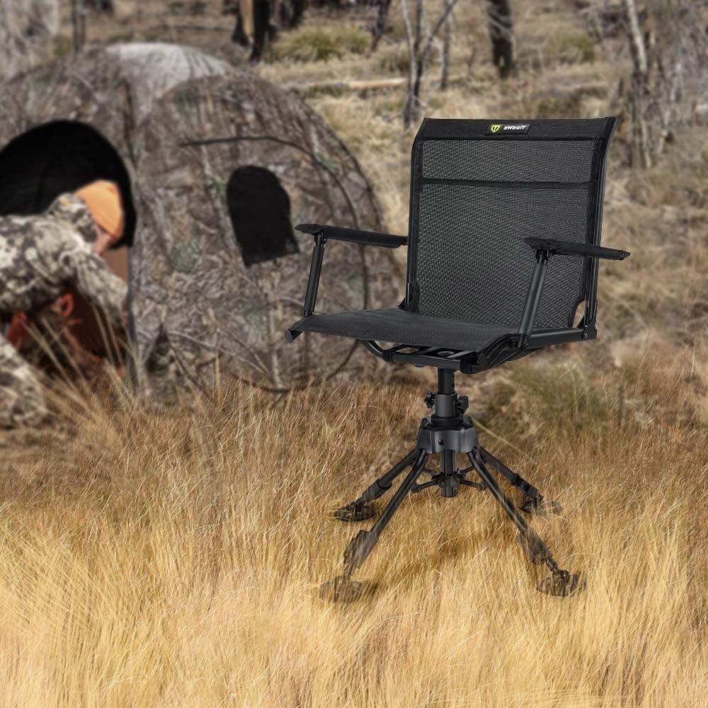 TIDEWE Hunting Chair with Seat Cover, 360 Degree Silent Swivel Blind Folding Chair, 4 Legs Adjustable Height Hunting Seats with Armrest, Portable Comfortable Stable Ground Hunting Chair - Image 7