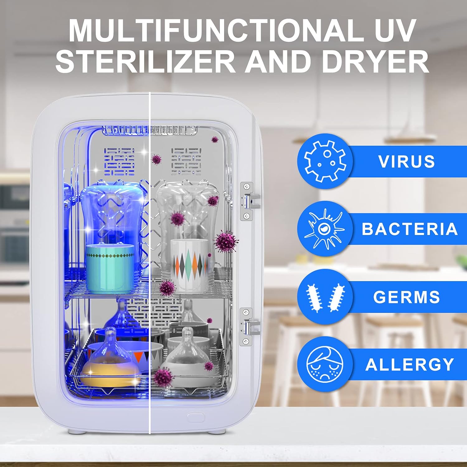 Baby Bottle Sterilizer and Dryer, 18L UV Light Sanitizer Box Kills Up to 99.9% of Bacteria & Viruses, Clinically Proven 360 Degree Sterilizer for Newborn Feeding Bottles, Home Disinfection, BPA-Free - Image 2