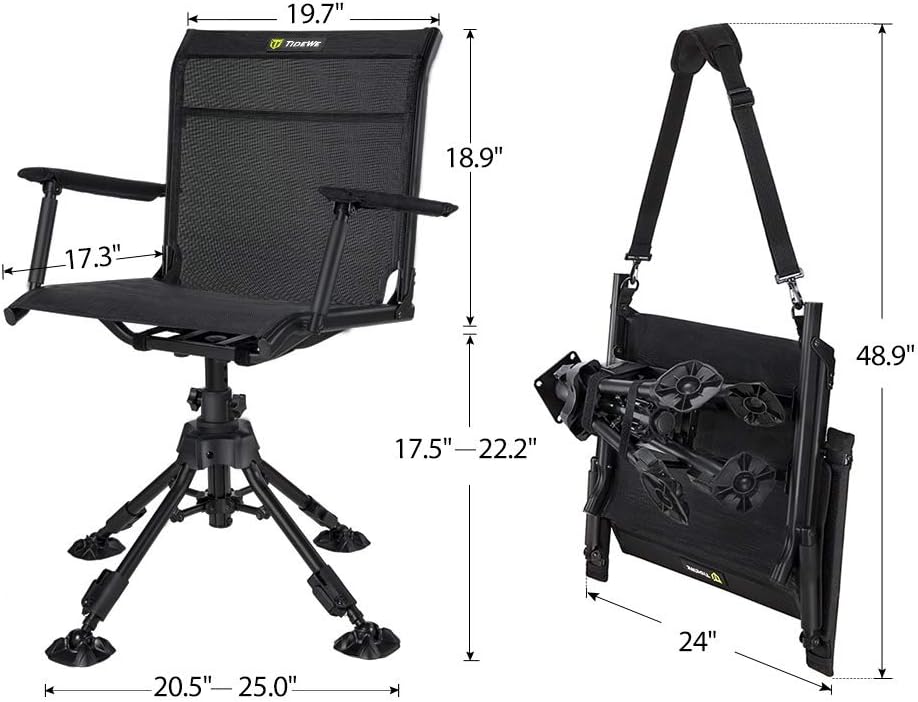 TIDEWE Hunting Chair with Seat Cover, 360 Degree Silent Swivel Blind Folding Chair, 4 Legs Adjustable Height Hunting Seats with Armrest, Portable Comfortable Stable Ground Hunting Chair - Image 5