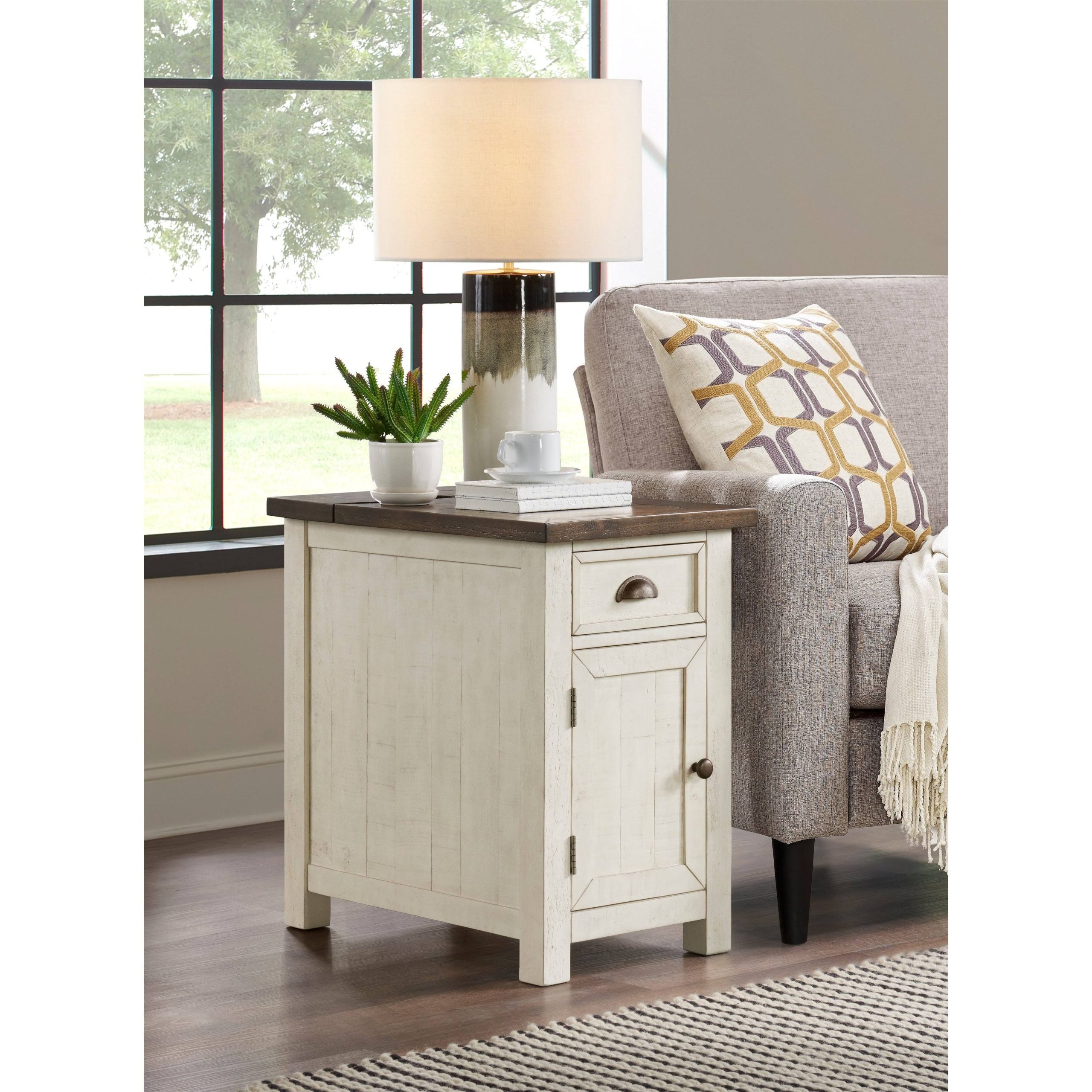 Martin Svensson Home Monterey Chairside Table, Cream White and Brown
