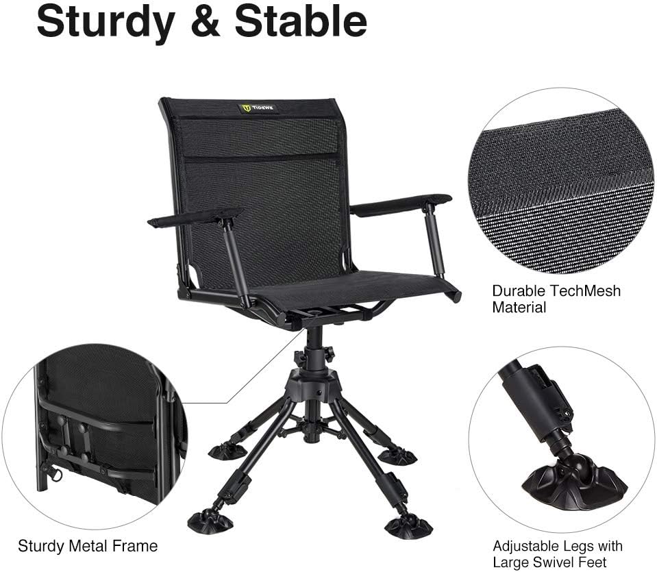 TIDEWE Hunting Chair with Seat Cover, 360 Degree Silent Swivel Blind Folding Chair, 4 Legs Adjustable Height Hunting Seats with Armrest, Portable Comfortable Stable Ground Hunting Chair - Image 2